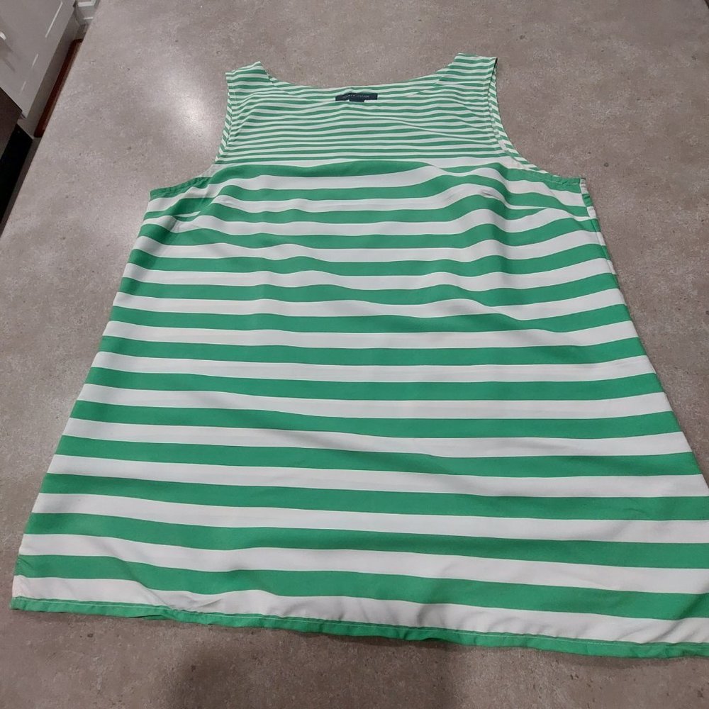 TOMMY HILFIGER Women's 100% Polyester Striped Sleeveless Top - Green/White - Lge
